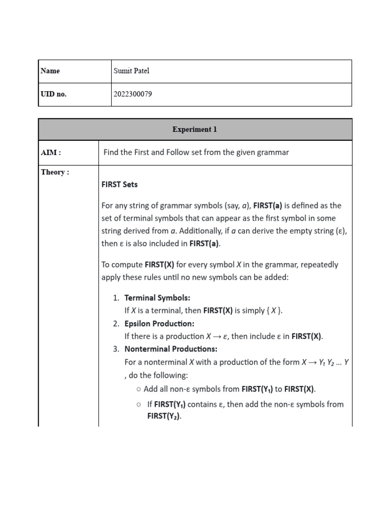 First and Follow Set Calculation | PDF | Theoretical Computer Science ...