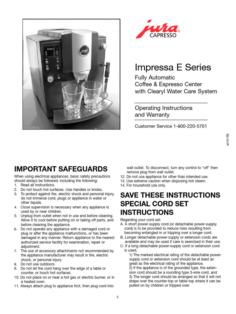 Jura E Series Coffee Machine Manual | PDF | Coffee | Drink
