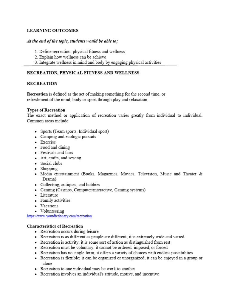 Module 2.2 Recreation, Physical Fitness and Wellness | PDF | Mental ...