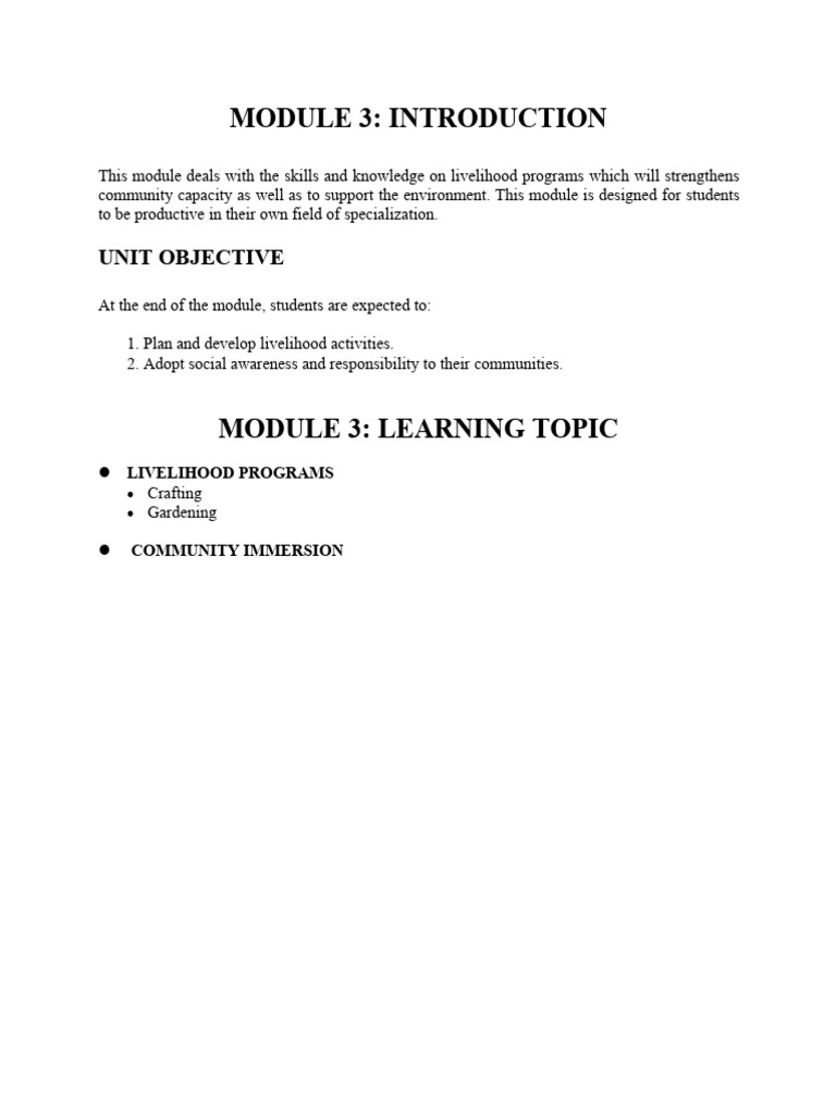 Module 3.1 Livelihood Program | PDF | Textiles | Vegetables