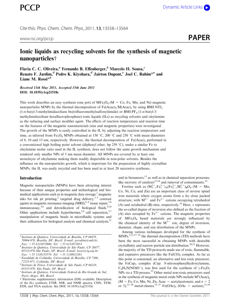 Ionic Liquids As Recycling Solvents For The Synthesis of Magnetic ...