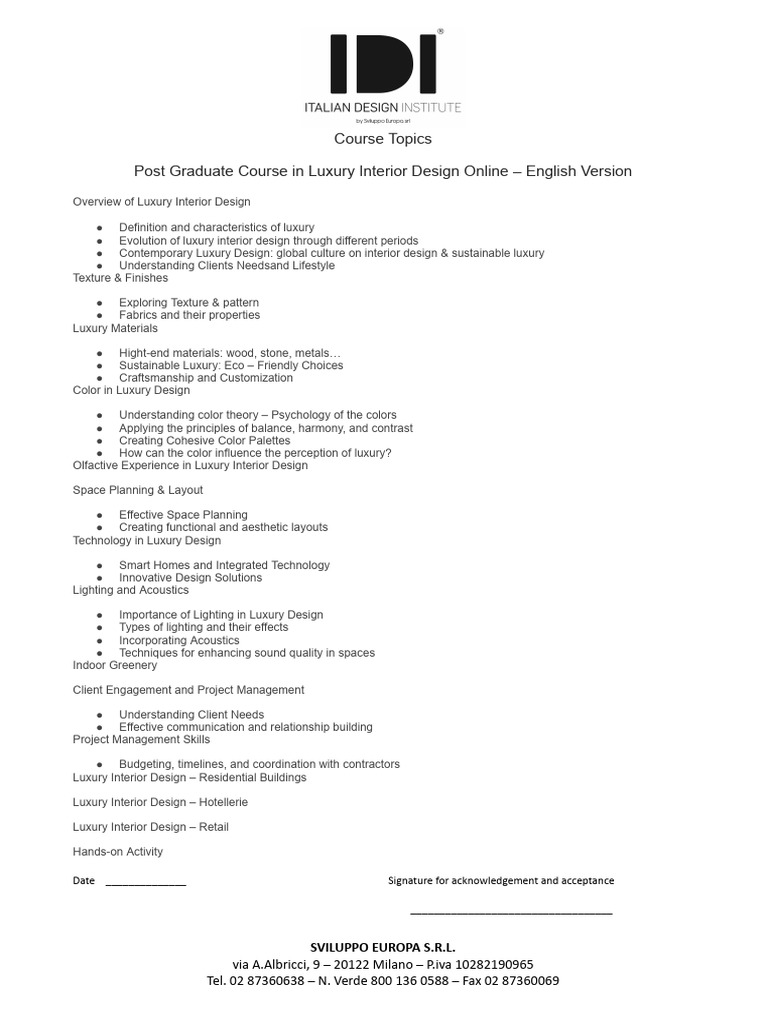 Luxury Interior Design Course Overview | PDF