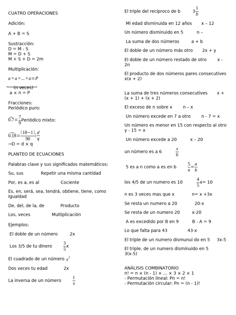 Cuatro Operaciones | PDF | Matemática Elemental | Aritmética