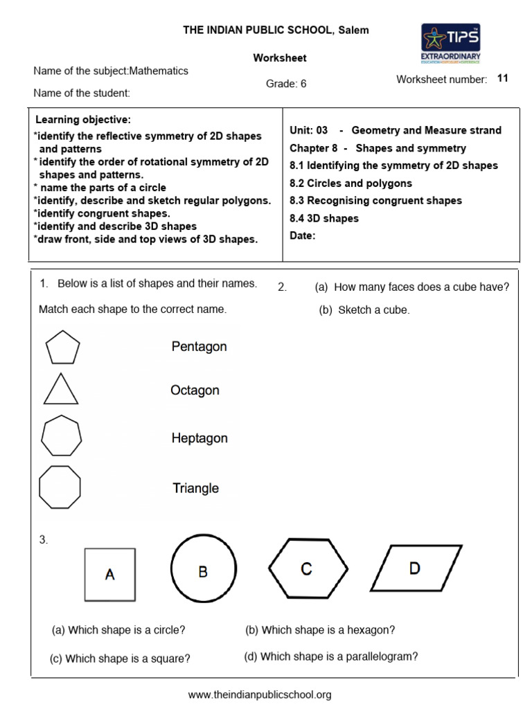 Grade 6 - Shapes and Symmetry - WS 11 | PDF | Shape | Euclidean Geometry