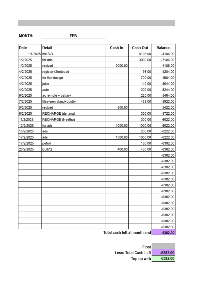 February 2025 Cash Flow Summary | PDF