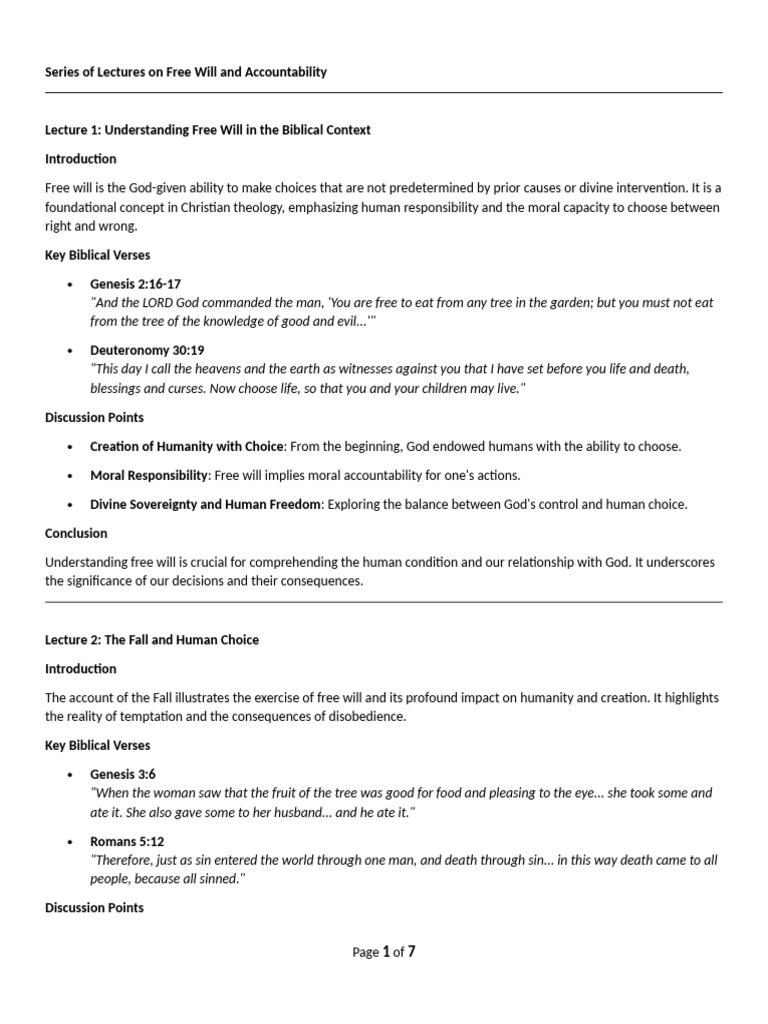 Free Will and Accountability in Theology | PDF | Free Will | Grace In ...