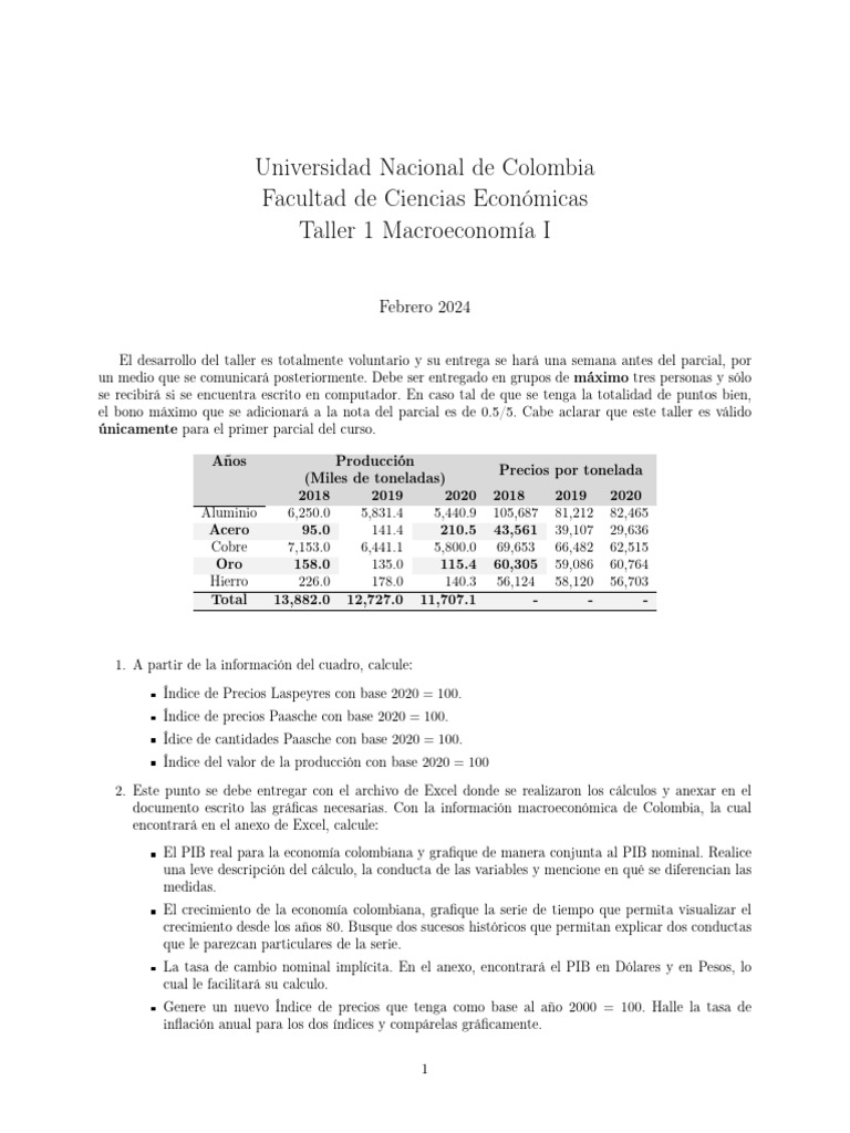 Taller de Macroeconomía I: Análisis y Cálculos | PDF | Producto Interno ...