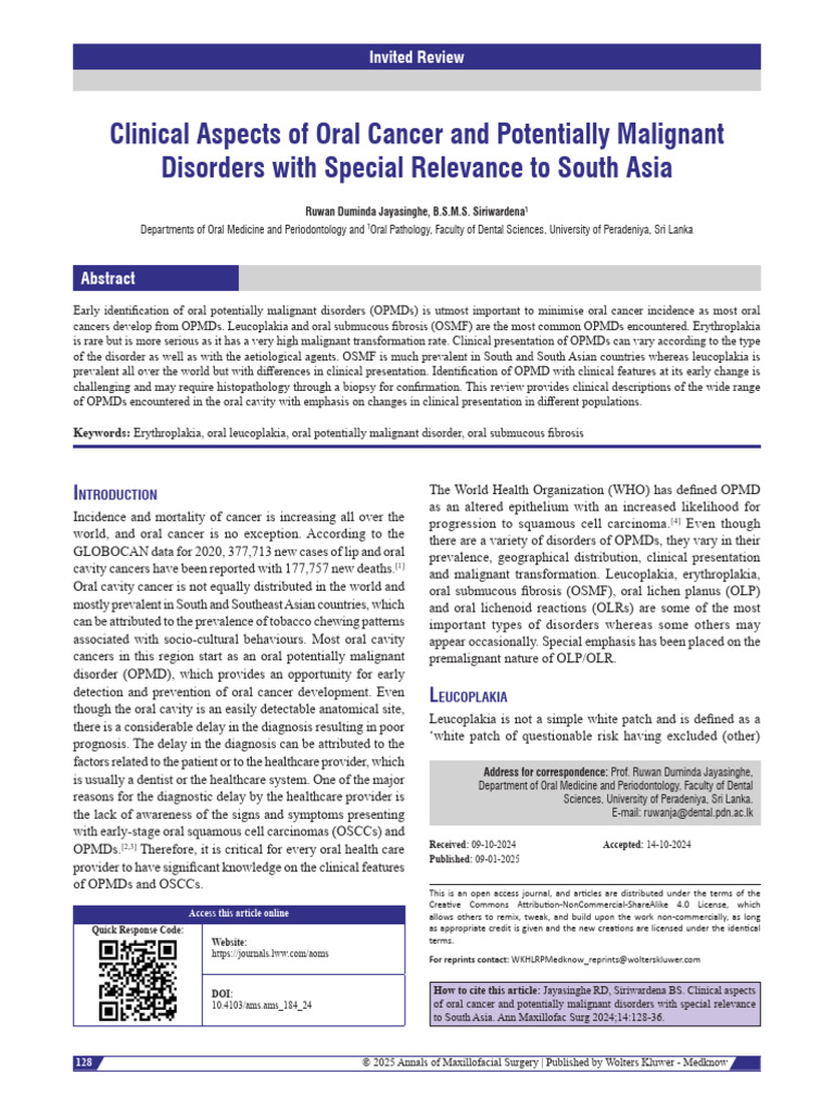 Clinical Aspects of Oral Cancer and Potentially Malignant Disorders ...