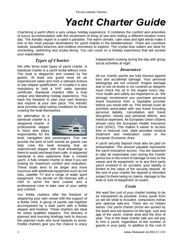 Adriatic Yacht Charter Guide | PDF | Yacht | Sea Captain