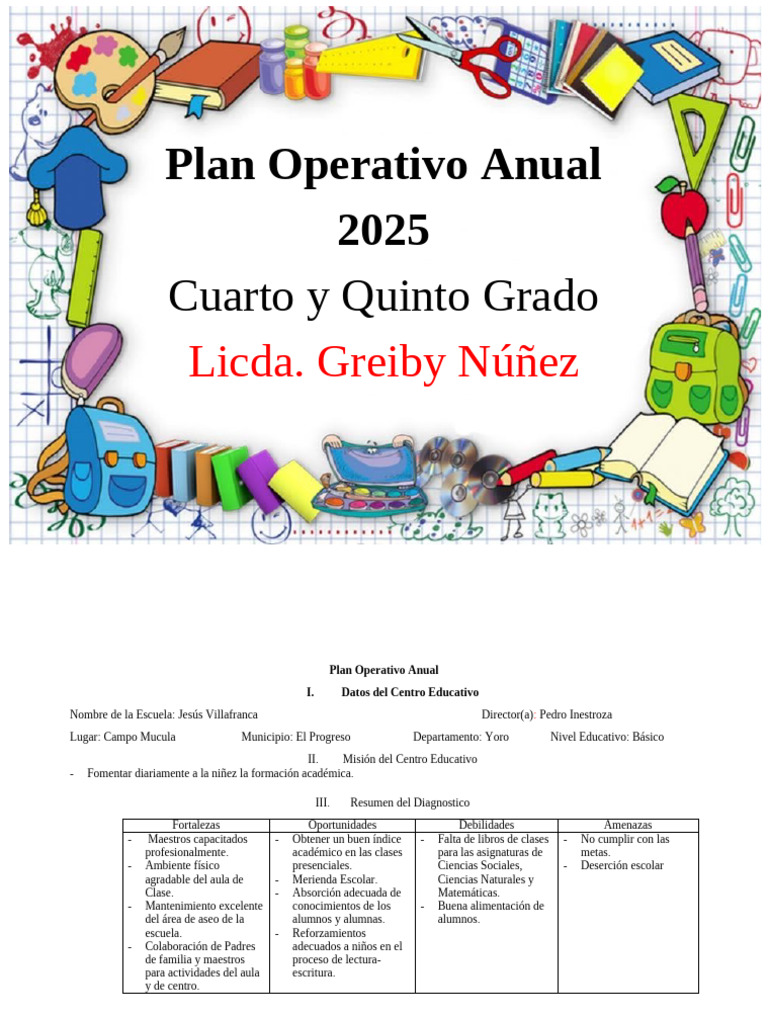 Plan Operativo Anual 2025 para Educación Básica | PDF | Escuelas ...