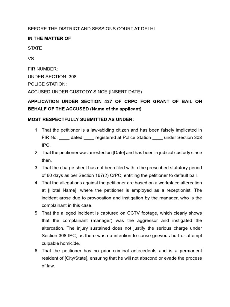 Bail Application Under Section 437 CrPC | PDF