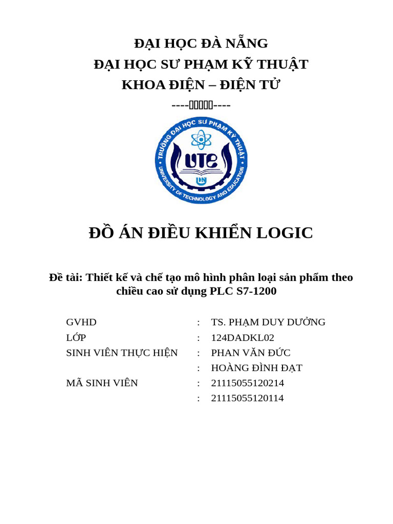 ĐỒ ÁN ĐIỀU KHIỂN LOGIC | PDF