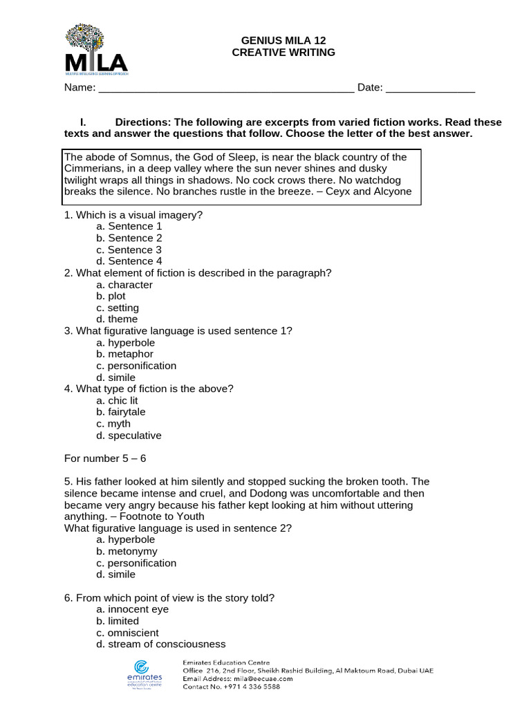 Gm12 Creative Writing Quarter1exam | PDF