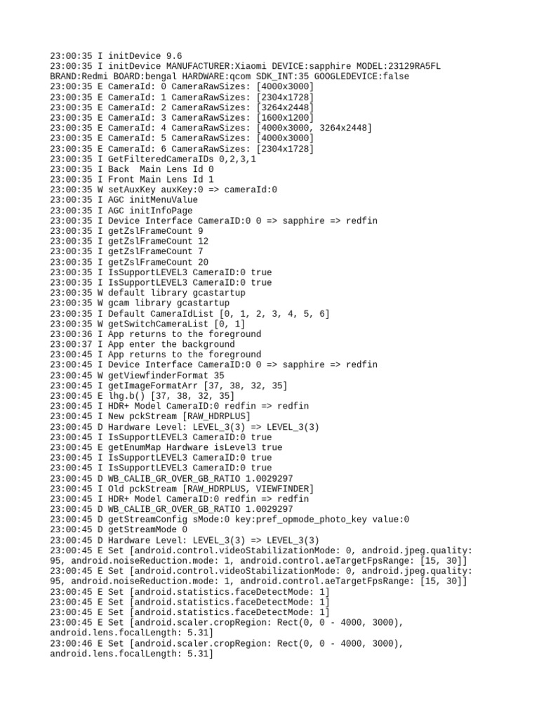Xiaomi Redmi Camera Initialization Log | PDF | Mobile Phones | Smartphone