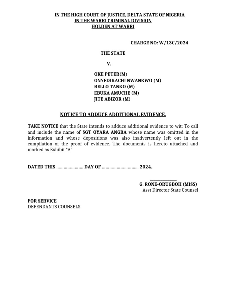 Notice to Adduce Evidence in Criminal Case | PDF | Affidavit | Crimes