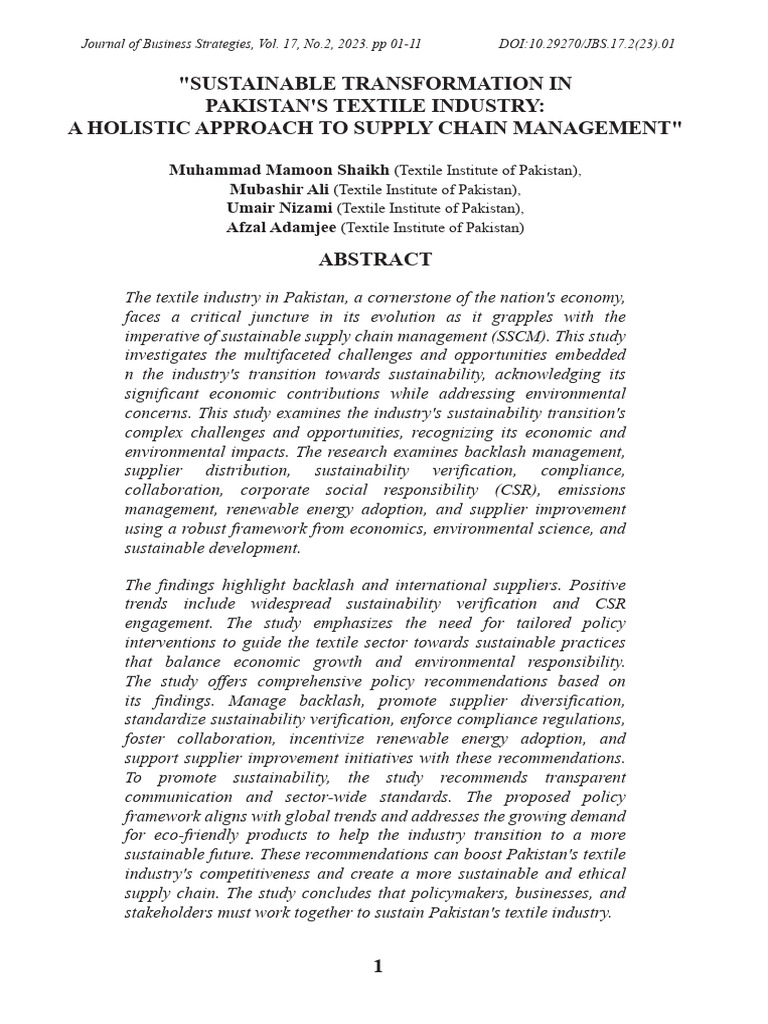 Sustainable Supply Chain in Pakistan Textiles | PDF | Sustainability ...