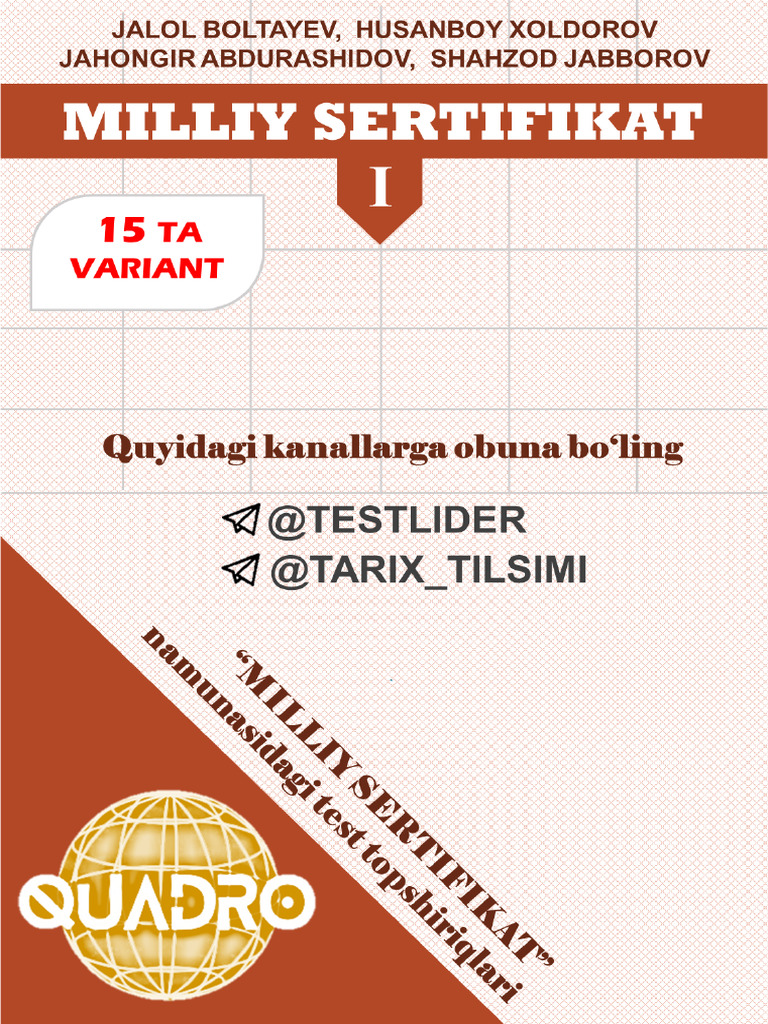 Milliy Sertifikat Kitobi 15 Variant Quadro @testlider @tarix Tilsimi | PDF