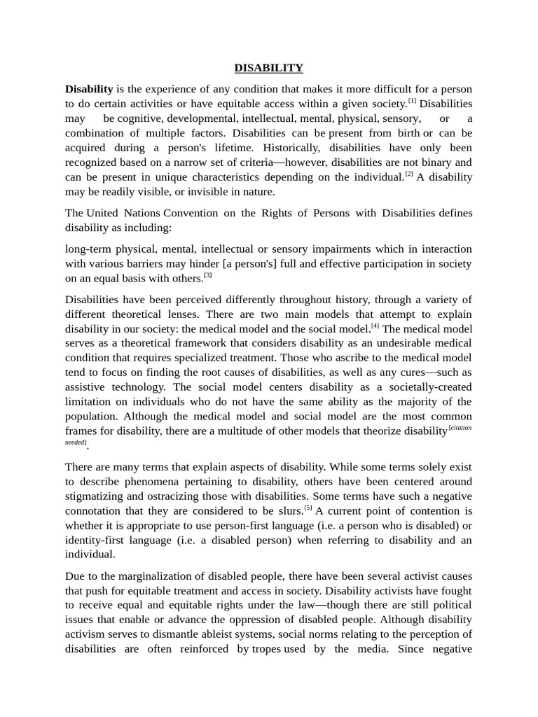 Understanding Disability: Models and History | PDF | Disability ...