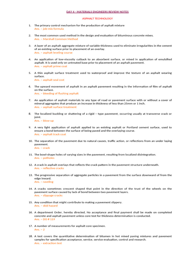 Day 4 - Reviewer-for-Materials-Engineer | PDF | Road Surface | Materials