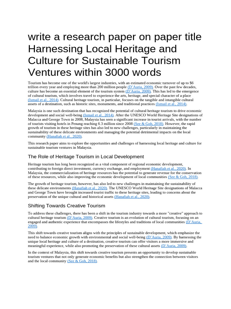 Write A Research Paper On Paper Title Harnessing Local Heritage and ...