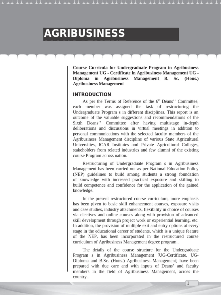 Agribusiness Management Curriculum Overview | PDF | Agriculture | Crops