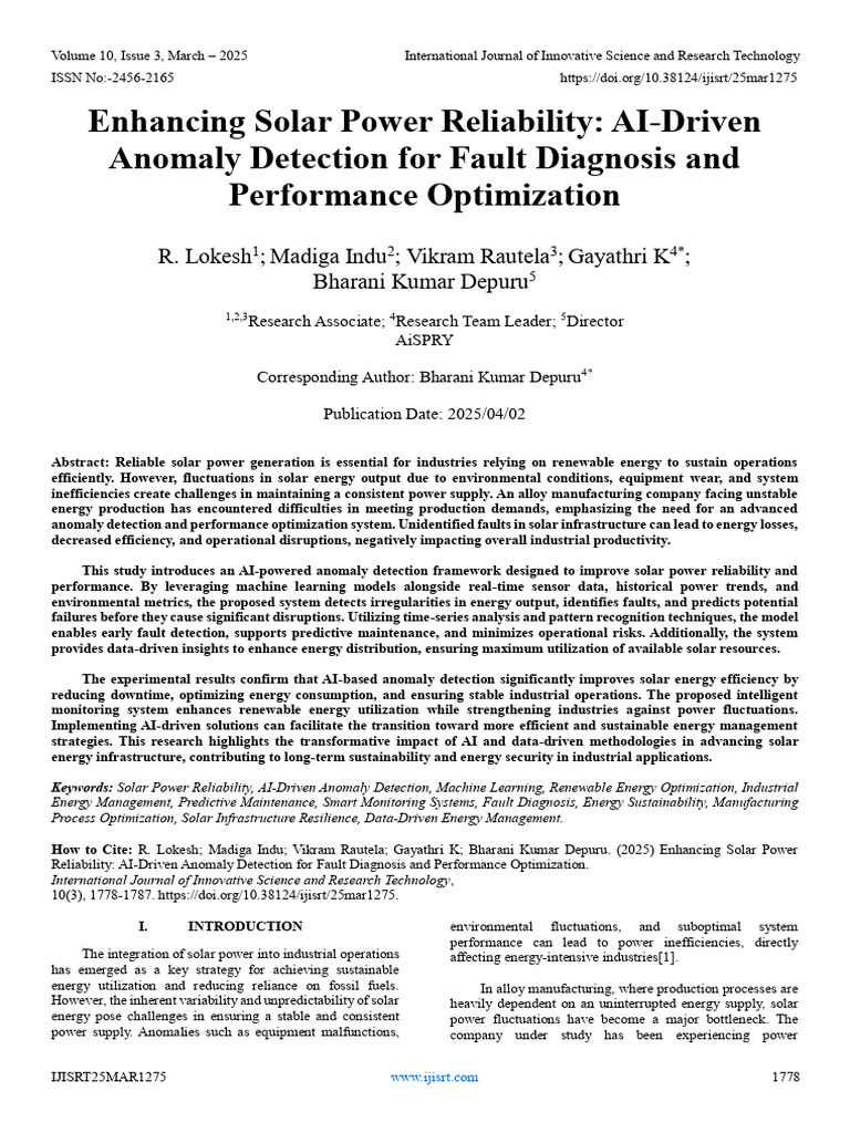 Enhancing Solar Power Reliability: AI-Driven Anomaly Detection For ...