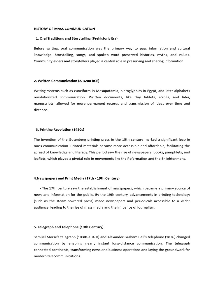 HISTORY OF MASS COMMUNICATION[1] | PDF | News | Mass Media