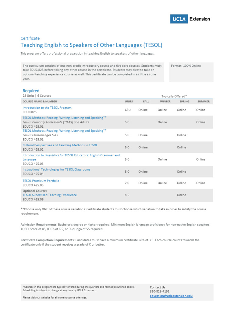 UCLA Extension TESOL Certificate Program | PDF | English As A Second Or ...