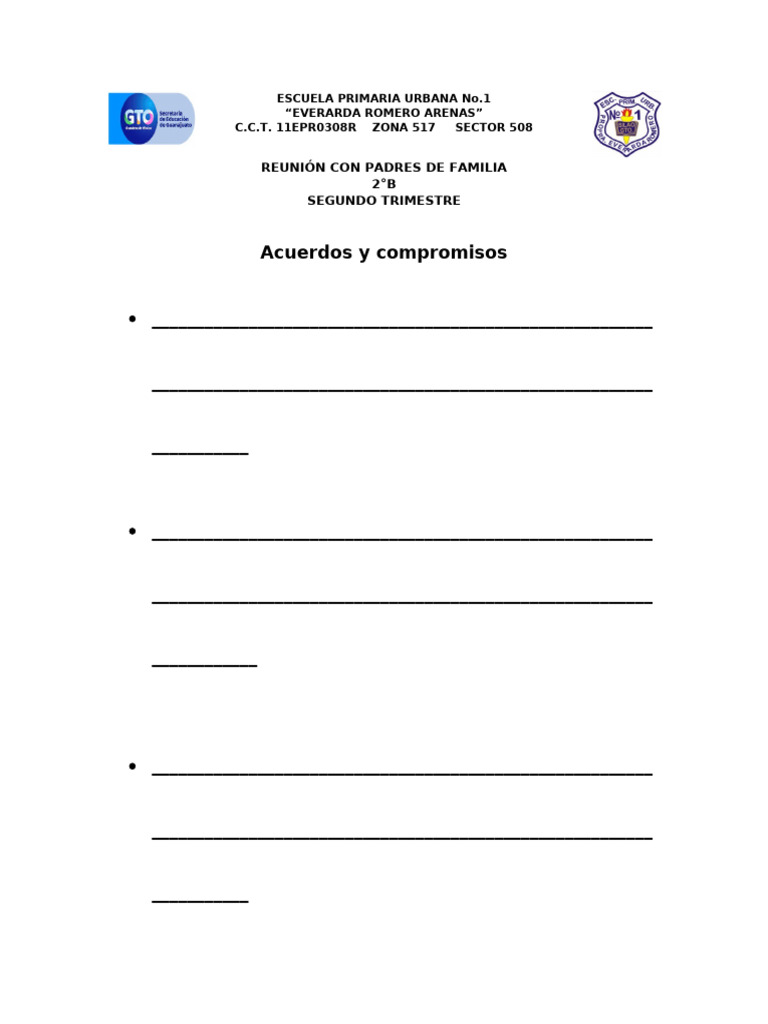 Reunión de Padres 2°B - Acuerdos y Compromisos | PDF