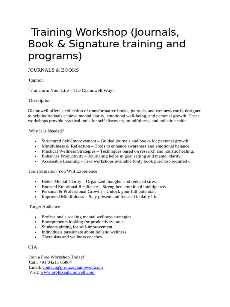 Description of Training Workshop (Journals, Book & Signature Traning ...