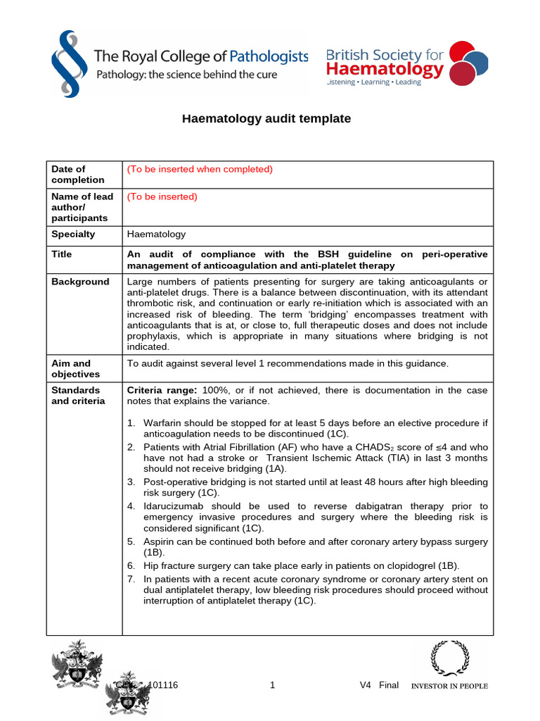 AuditTemBCSHaem37-PMofAAT Nov161 | PDF | Medical Specialties | Clinical ...