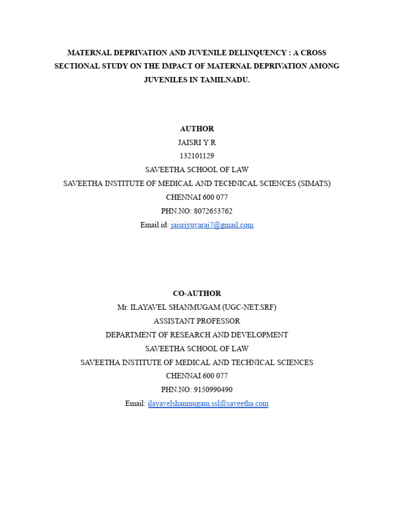 Maternal Deprivation's Impact on Juveniles | PDF | Juvenile Delinquency ...