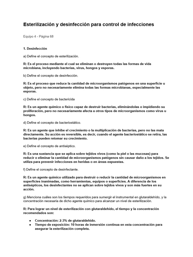 Esterilización y Desinfección para Control de Infecciones | PDF