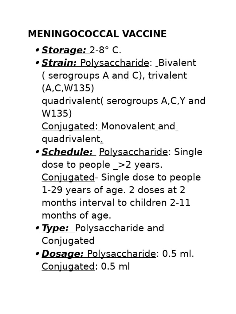 Meningococcal Vaccine Overview | PDF