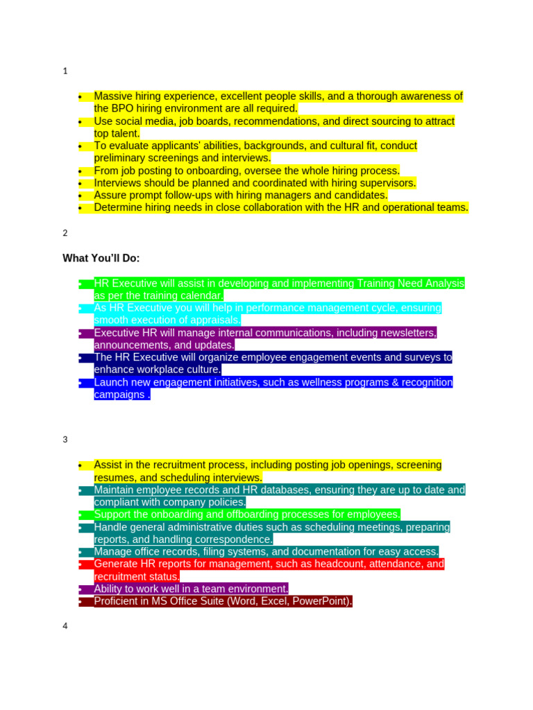 HR Executive Roles and Responsibilities | PDF | Human Resources ...