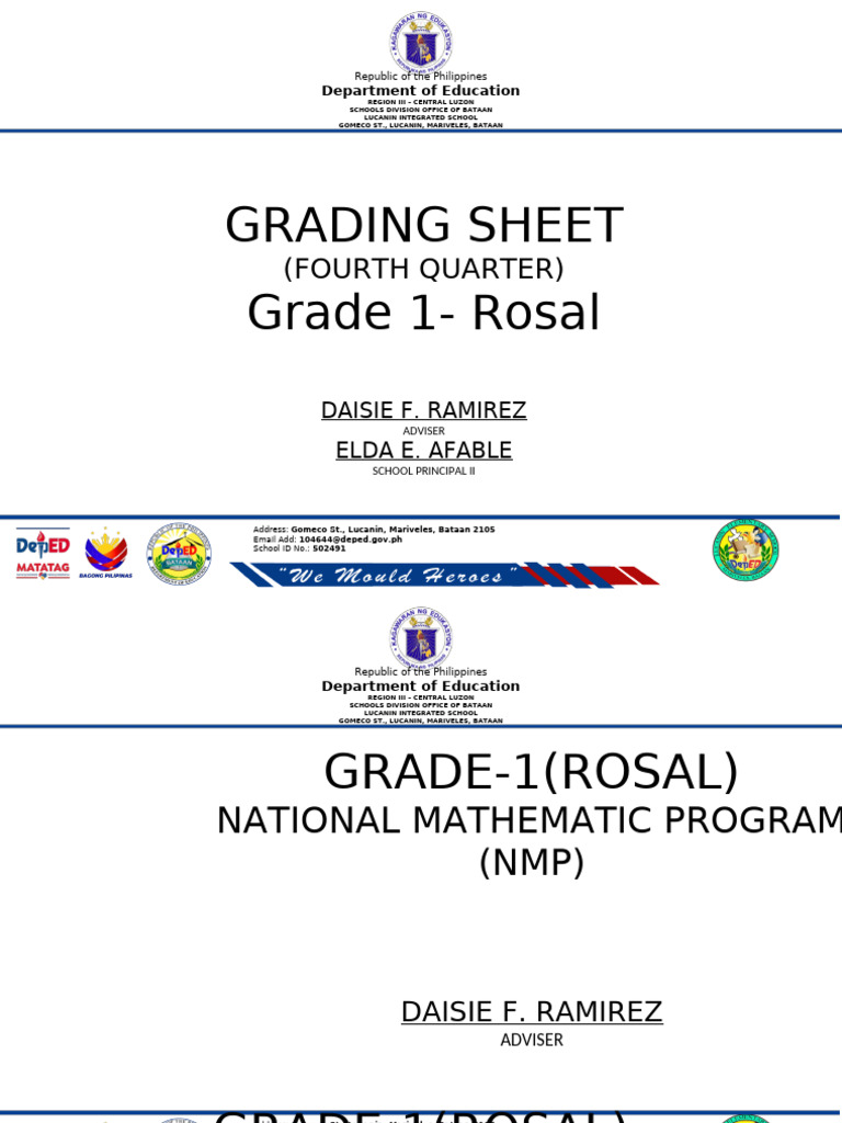 Grade 1 Grading Sheet - Lucanin School | PDF