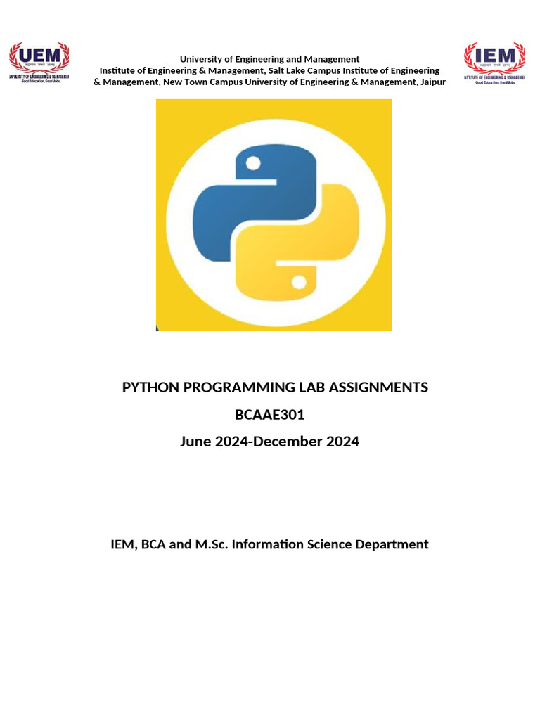 PYTHON PROGRAMMING LAB ASSIGNMENTS Final (1) | PDF | Bean | Area