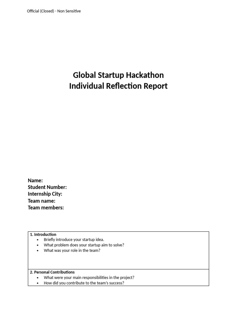 Global Startup Hackathon - Reflection Report | PDF