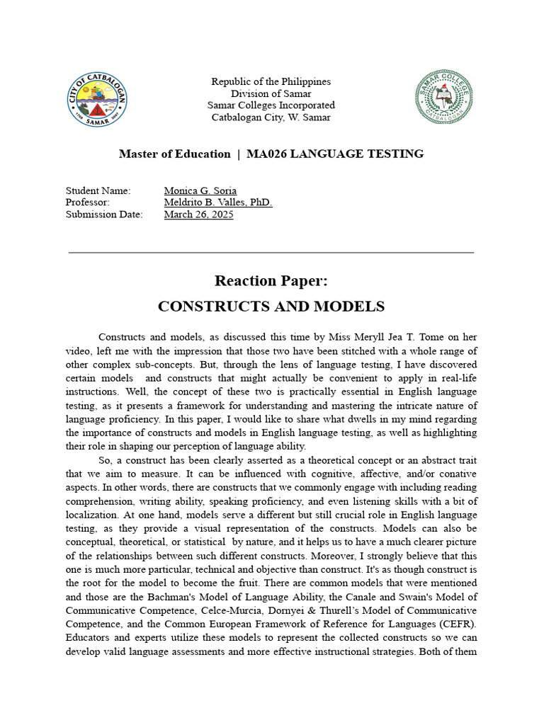 Constructs and Models in Language Testing | PDF | Learning ...