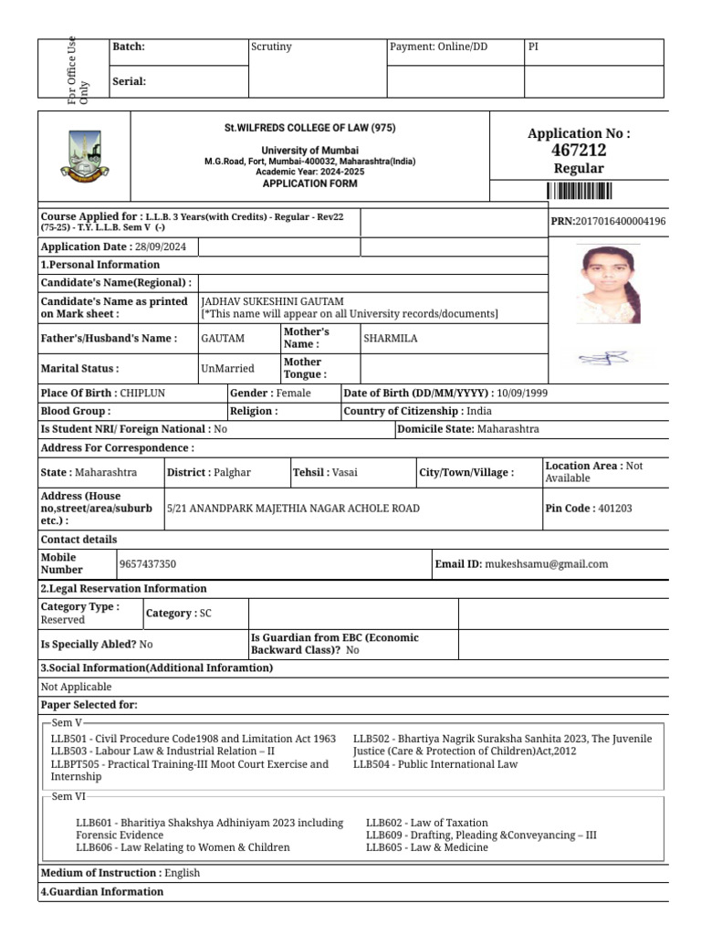 LLB Application Form for 2024-2025 | PDF | Justice | Crime & Violence