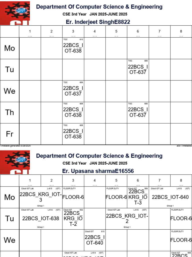 CSE 3rd Year Timetable Jan-June 2025 | PDF | Computer Science | Computing