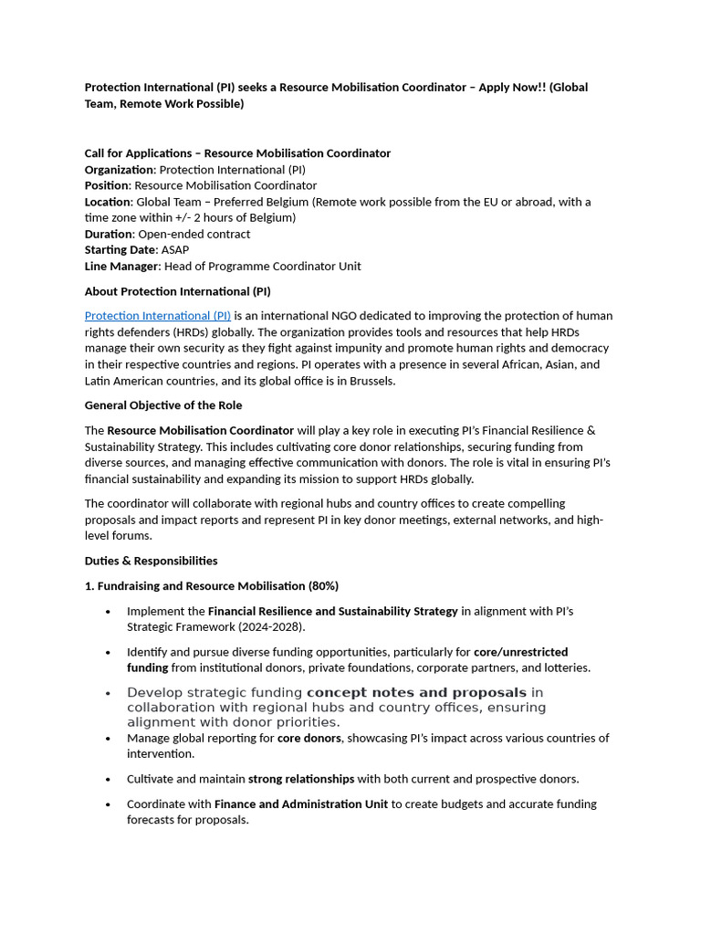 Protection International Job Vacancy | PDF | Fundraising | European Union