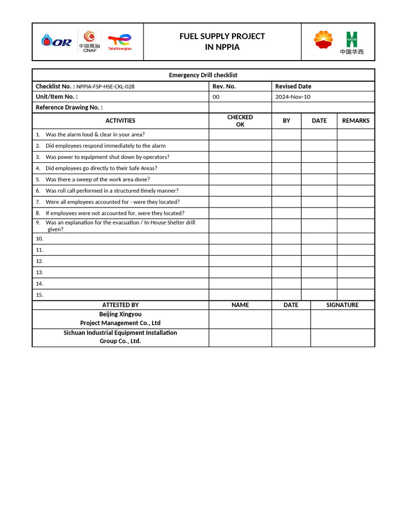 Emergency Drill Checklist 2024 Nov 10 Rev 00 Pdf