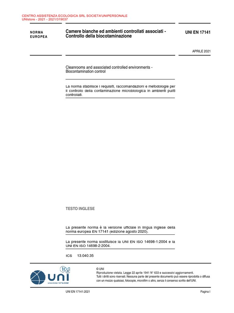 EN 17141:2021 Microbial Control Standards | PDF