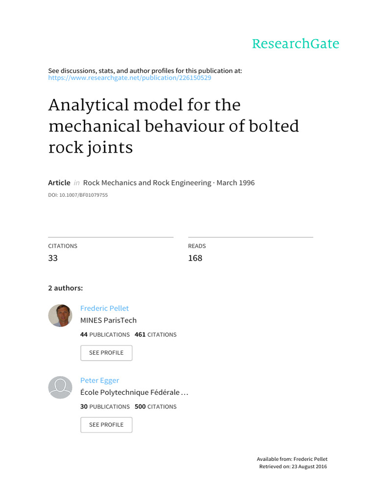 F Pellet, P Egger - Analytical Model For The Mechanical Behaviour of ...
