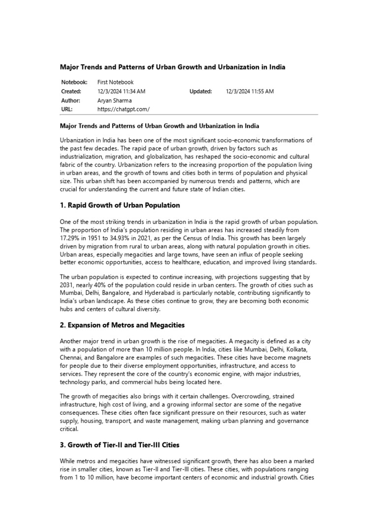Urban Growth Trends in India 2024 | PDF | Cost Of Living | Slum
