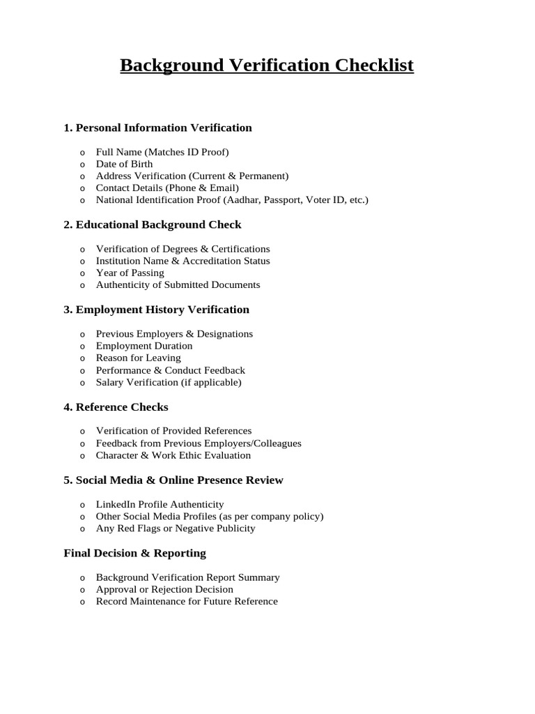 Background Verification Process Checklist | PDF