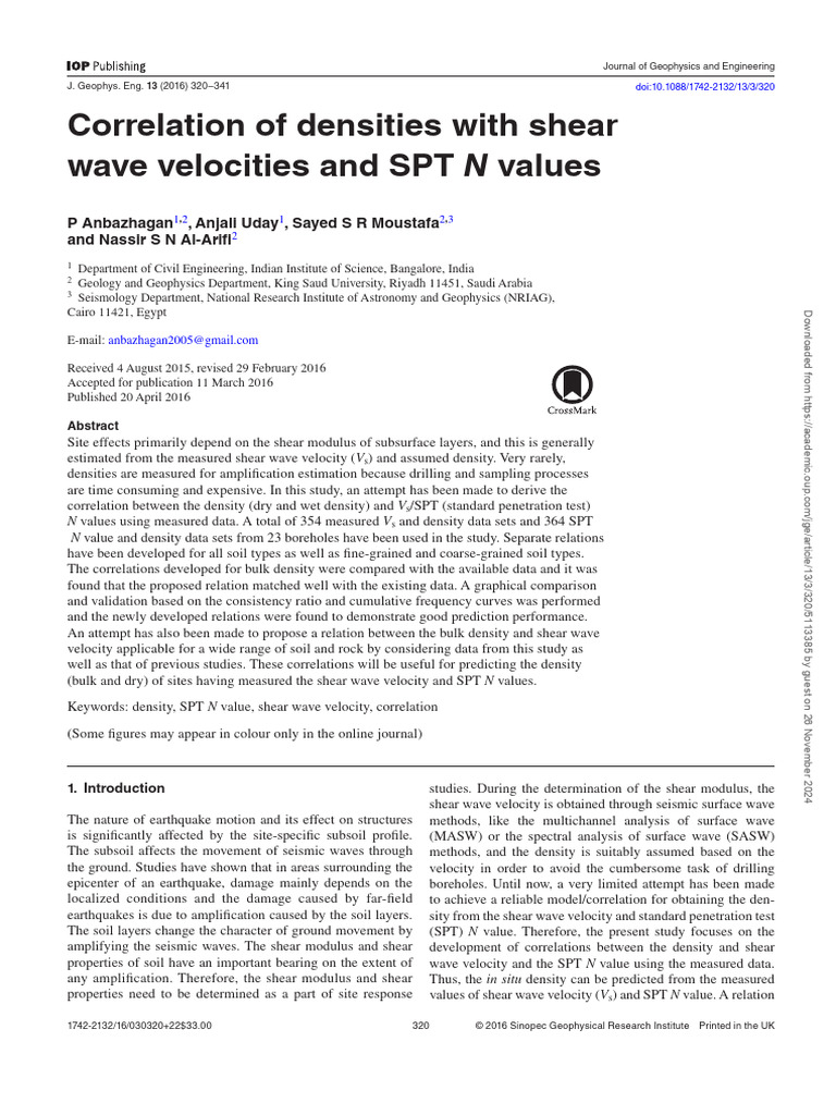 Correlation of Density and Shear Wave Velocity | PDF | Silt ...