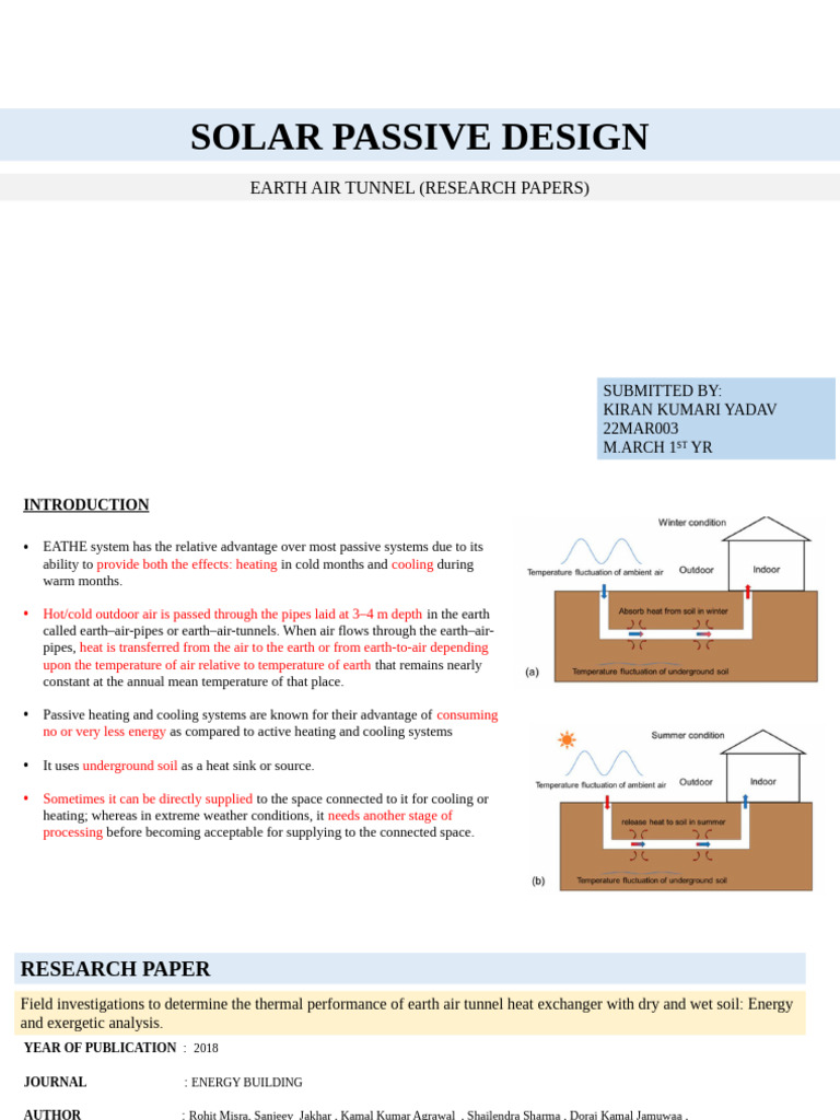 Earth Air Tunnel Heat Exchanger Study | PDF | Heat Transfer | Heat