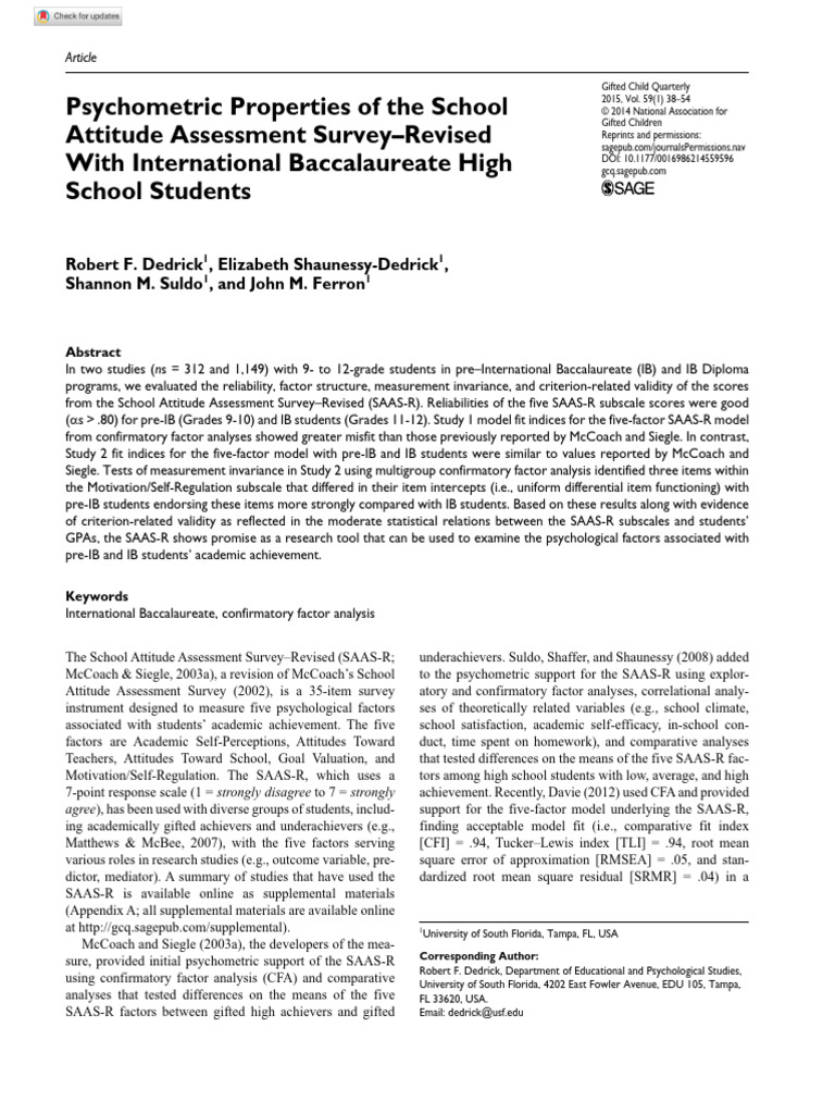 Dedrick Et Al 2014 Psychometric Properties of The School Attitude ...